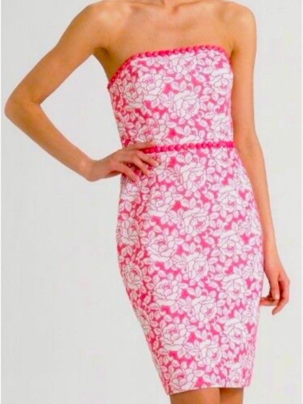 Lilly Pulitzer Pink White Holy Roses Strapless Floral Sheath Dress